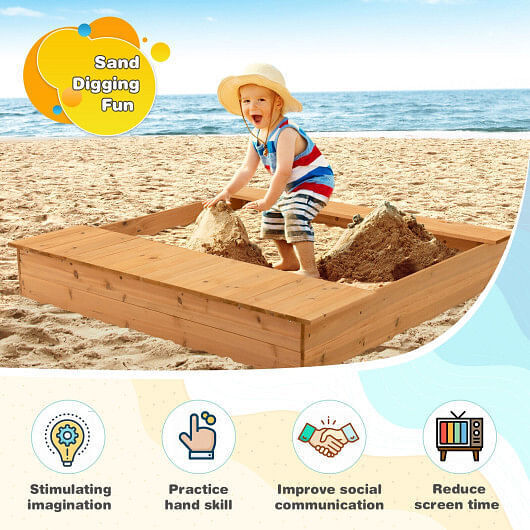 Multi-Functional Wooden Sandbox with Bench Seats and Storage Boxes for Kids