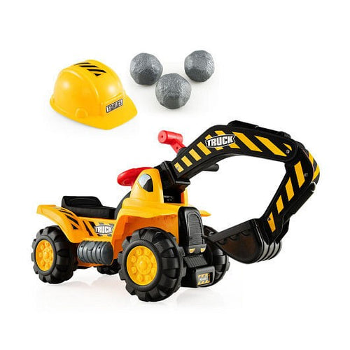 Ride-On Push Bulldozer Digger Toy with Safety Helmet and Functional Shovel