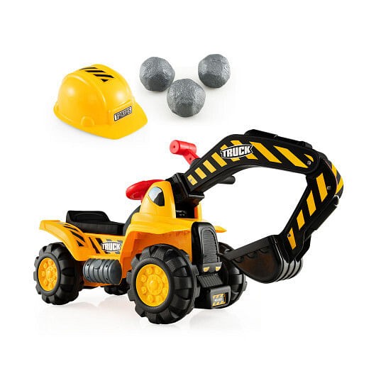 Load image into Gallery viewer, Ride-On Push Bulldozer Digger Toy with Safety Helmet and Functional Shovel
