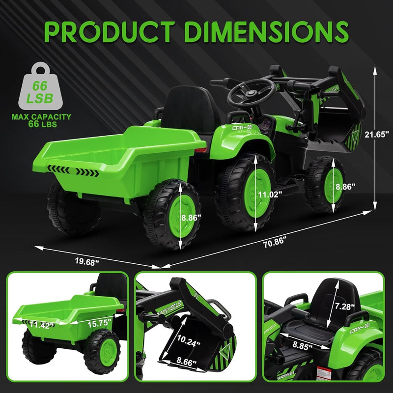 Load image into Gallery viewer, 12V Electric Ride-On Excavator with Detachable Trailer and Remote Control
