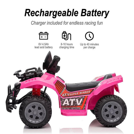 Electric Pink Four-Wheeler Ride-On Toy for Toddlers - 6V Kids ATV
