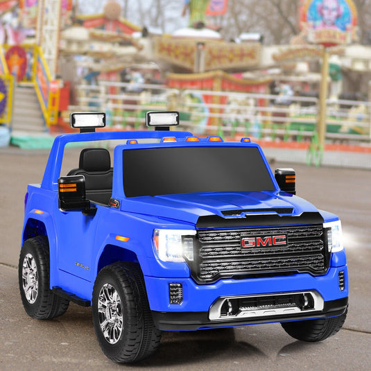 Licensed GMC 2-Seater Kids Ride On Truck with RC Control and Storage Box - Blue