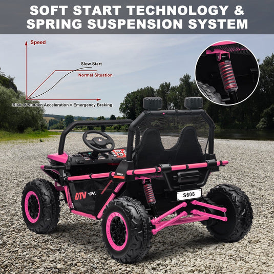24V Kids 2-Seater Pink Ride-On UTV Toy with 400W Motor, Metal Frame, and EVA Wheels