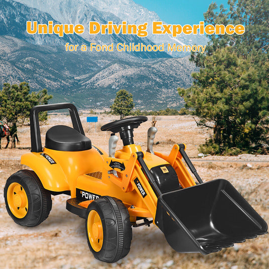 6V Battery Powered Kids Excavator Tractor with Digging Bucket - Yellow