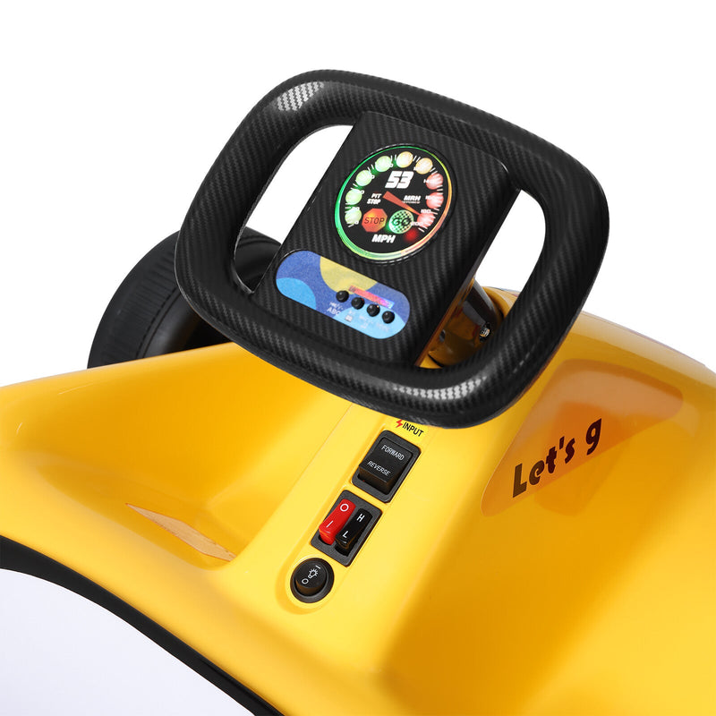 Load image into Gallery viewer, Yellow 12V Battery-Powered Kids Electric Ride-On Go-Kart with 3 Speeds, Music, and Remote Control
