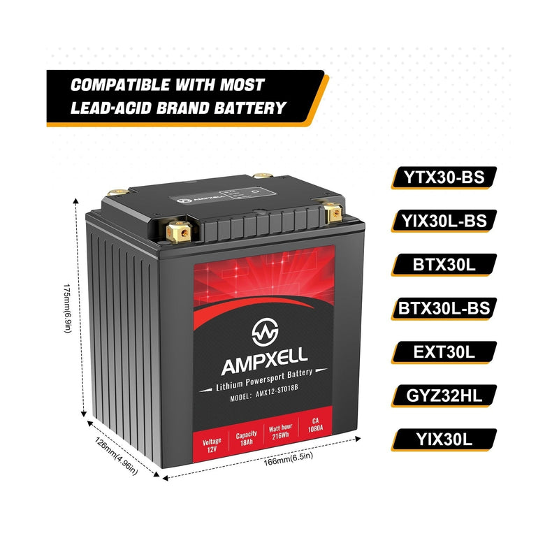 Load image into Gallery viewer, 12V 18Ah Lithium Motorcycle Battery YTX30L-BS 1080A High Performance Replacement
