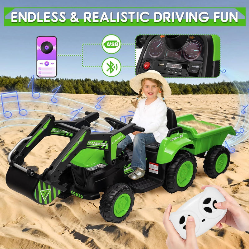 Load image into Gallery viewer, 12V Electric Ride-On Excavator with Detachable Trailer and Remote Control

