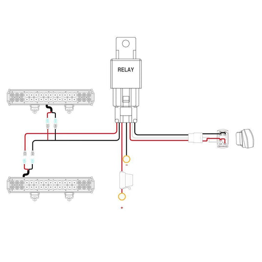 LED LIGHT BAR WIRING HARNESS KIT (2 LEADS 16AWG) WITH FUSE 12V 40A RELAY 3/4" ON/OFF SWITCH