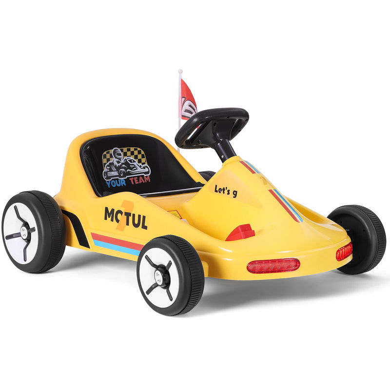 Load image into Gallery viewer, Yellow 12V Battery-Powered Kids Electric Ride-On Go-Kart with 3 Speeds, Music, and Remote Control
