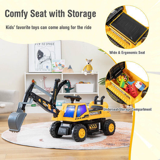 Certified Kids' Electric Bulldozer with Front Digger Shovel - Yellow
