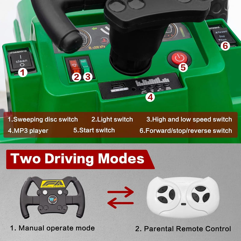 Load image into Gallery viewer, 12V Kids Ride-On Construction Sweeper Truck with Trailer and Rubbish Bin Toy Car
