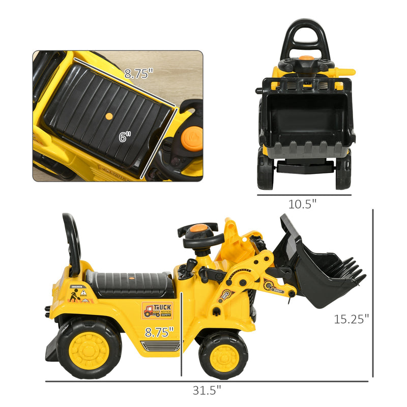 Load image into Gallery viewer, Kids Ride-On Excavator Bulldozer with Under-Seat Storage and Pull Cart
