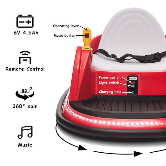 6V Electric Ride-On Bumper Car with Remote Control for Kids and Toddlers