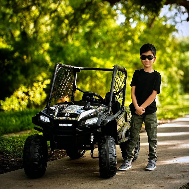 Load image into Gallery viewer, 24V Electric UTV for Two Riders with Large Storage Compartment Dual Drive Option - Jet Black

