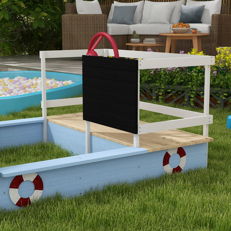 Load image into Gallery viewer, Wooden Sandbox with Pirate Ship Design for Ages 3-7, Blue
