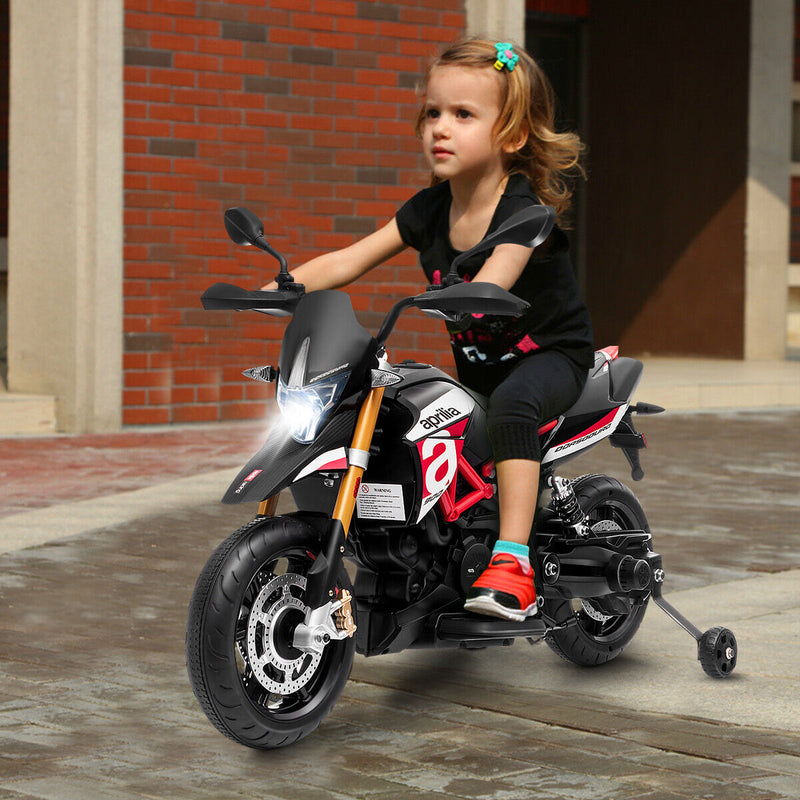 Load image into Gallery viewer, Aprilia 12V Kids Ride-On Motorcycle with Training Wheels in Red - Officially Licensed
