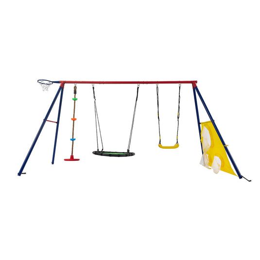 5-in-1 Rainbow Color Swingset with Textilene Swing and Tree Design