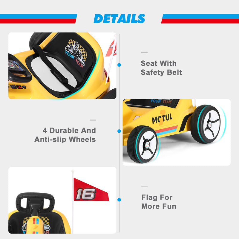 Load image into Gallery viewer, Yellow 12V Battery-Powered Kids Electric Ride-On Go-Kart with 3 Speeds, Music, and Remote Control

