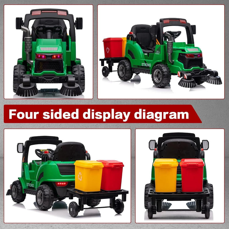 Load image into Gallery viewer, 12V Kids Ride-On Construction Sweeper Truck with Trailer and Rubbish Bin Toy Car
