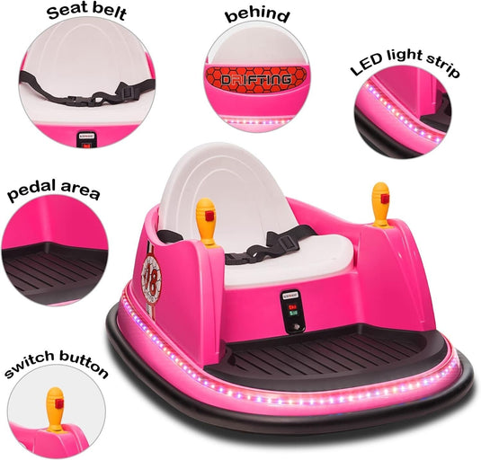 6V Electric Ride-On Bumper Car for Toddlers with Remote Control and 360° Spin