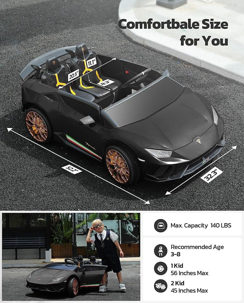 Load image into Gallery viewer, 12V10Ah Electric Black Lamborghini Ride-On Car for Kids - 2 Seater with Remote Control
