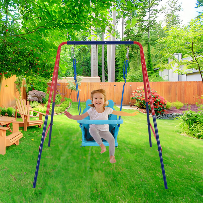 Load image into Gallery viewer, Green and Blue Baby Swing Set 2-in-1 Plastic Safe Mental Development Toy
