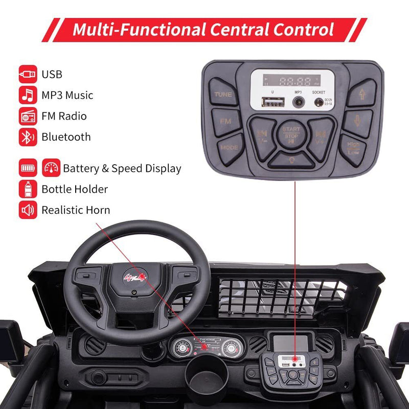 Load image into Gallery viewer, 24V Kids Ride On Car in Black with Remote Control - 2 Seater 20” Extra Large Seat Truck
