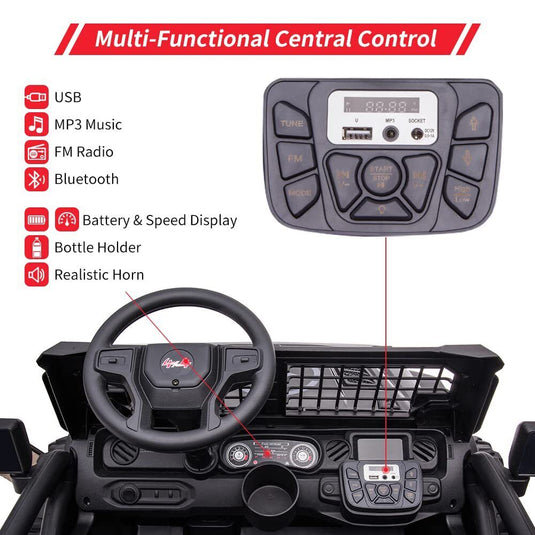 24V Kids Ride On Car in Black with Remote Control - 2 Seater 20” Extra Large Seat Truck