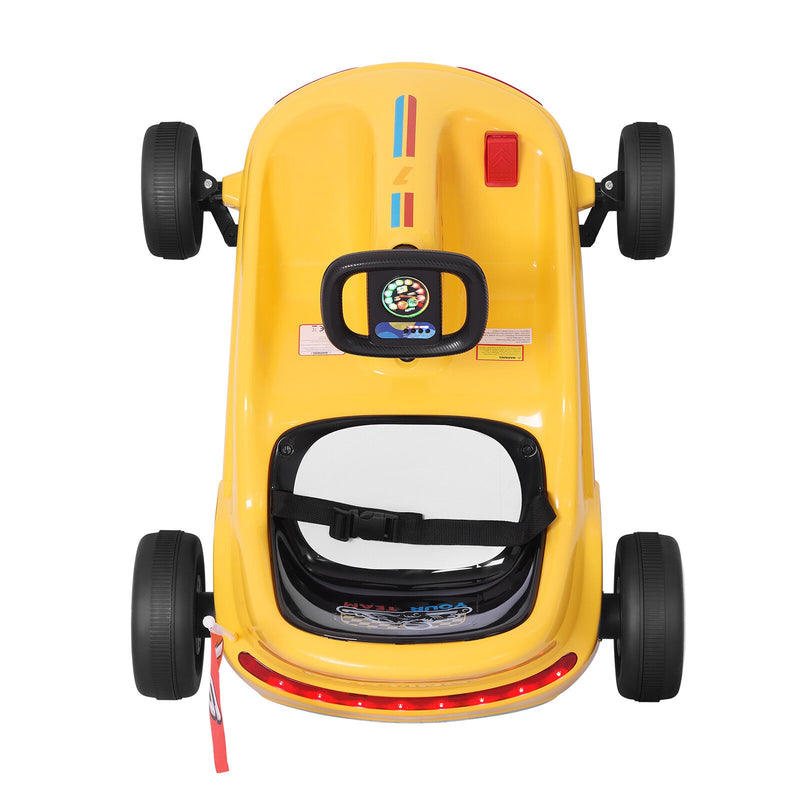 Load image into Gallery viewer, Yellow 12V Battery-Powered Kids Electric Ride-On Go-Kart with 3 Speeds, Music, and Remote Control

