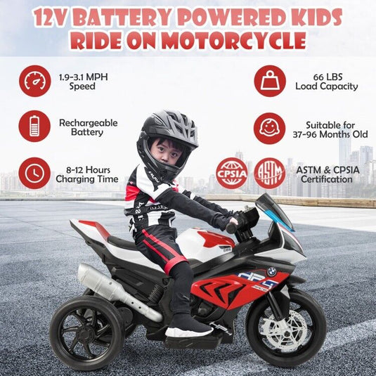 Electric Ride-On Motorcycle for Kids with Lights, Music, and 3 Wheels - Red