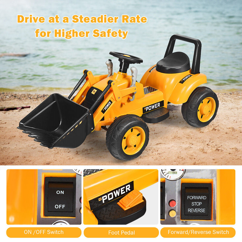 Load image into Gallery viewer, 6V Battery Powered Kids Excavator Digger Tractor with Digging Bucket - Yellow
