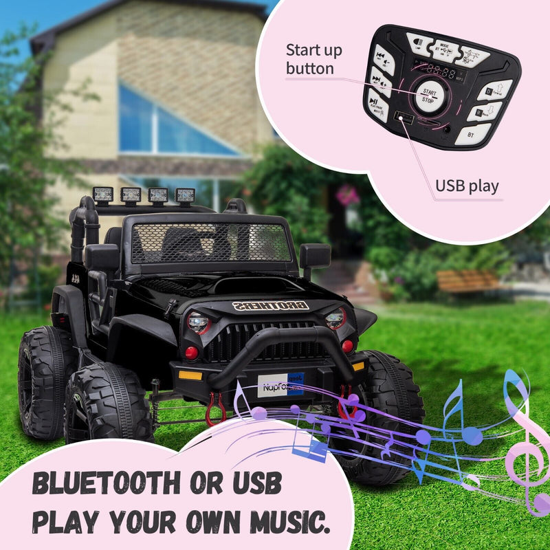 Load image into Gallery viewer, 12V Battery Powered Electric Ride On Car for Kids with 2 Seats - Black, 48.4
