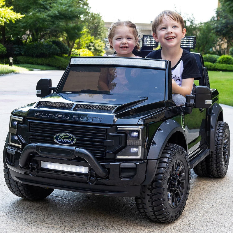 Load image into Gallery viewer, 24V FORD F450 SPECIAL EDITION CHILDREN&#39;S ELECTRIC VEHICLE TRUCK DOUBLE SEATER HEADLIGHTS WITH REMOTE CONTROL - BLACK
