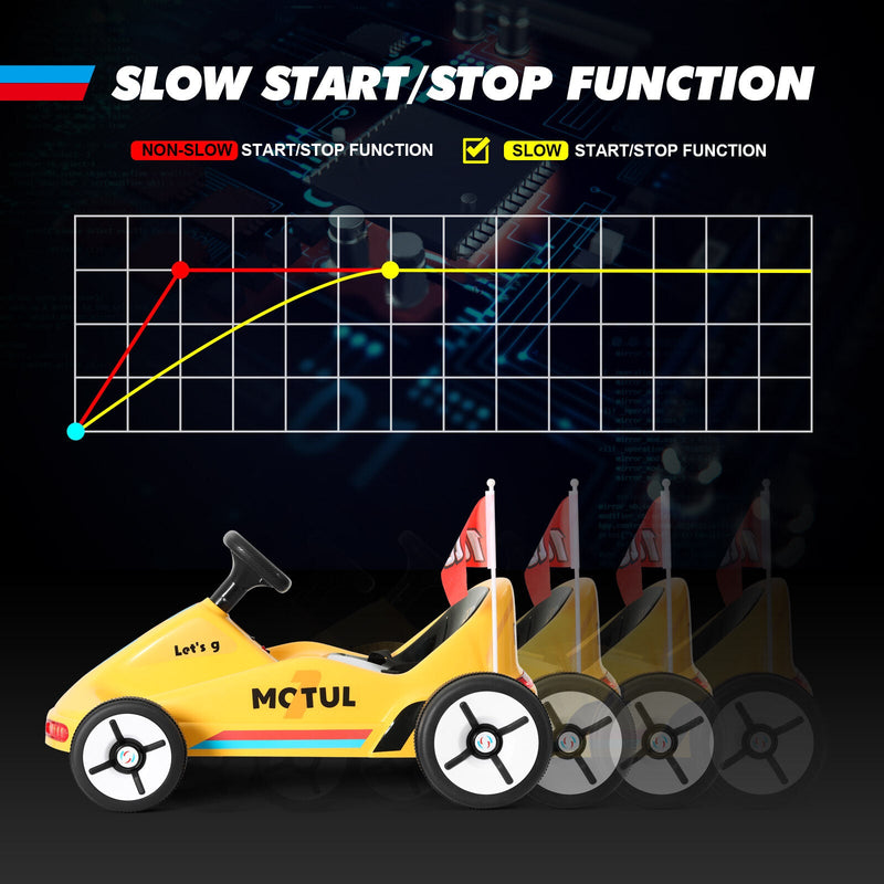 Load image into Gallery viewer, Yellow 12V Battery-Powered Kids Electric Ride-On Go-Kart with 3 Speeds, Music, and Remote Control
