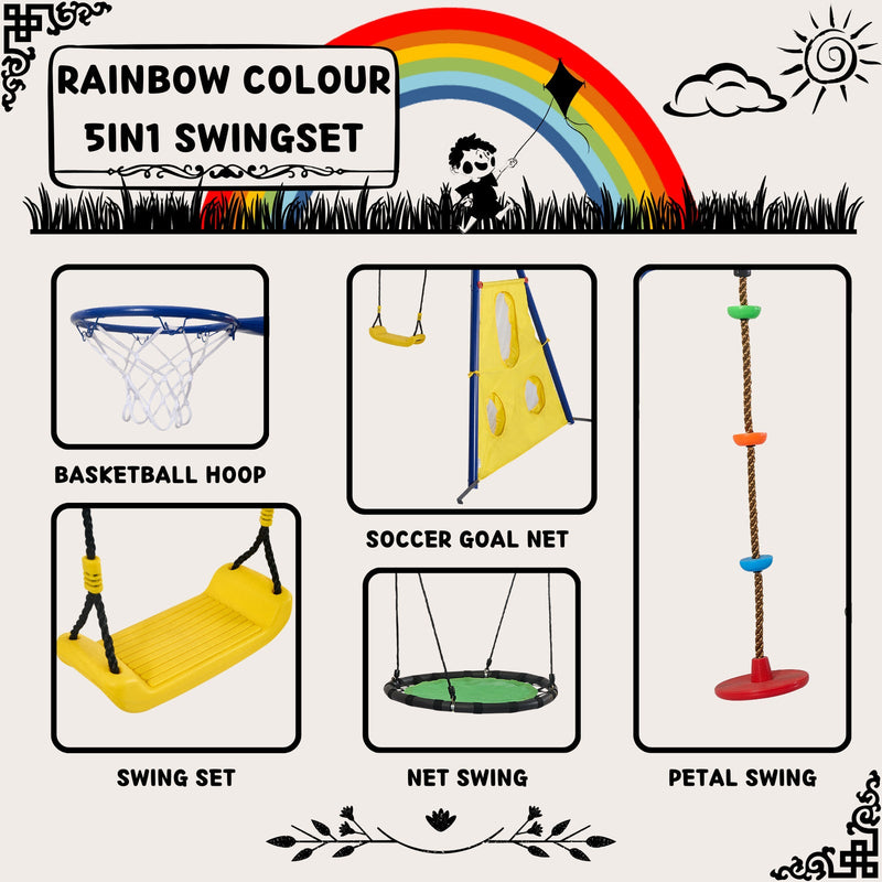Load image into Gallery viewer, 5-in-1 Rainbow Color Swingset with Textilene Swing and Tree Design
