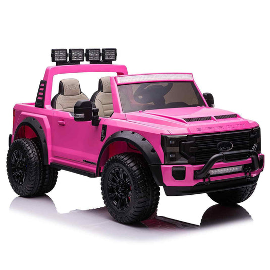 Custom Edition Pink 24V FORD F450 Ride-On Car Truck for Kids with 2 Seats, Remote Control, and LED Lights