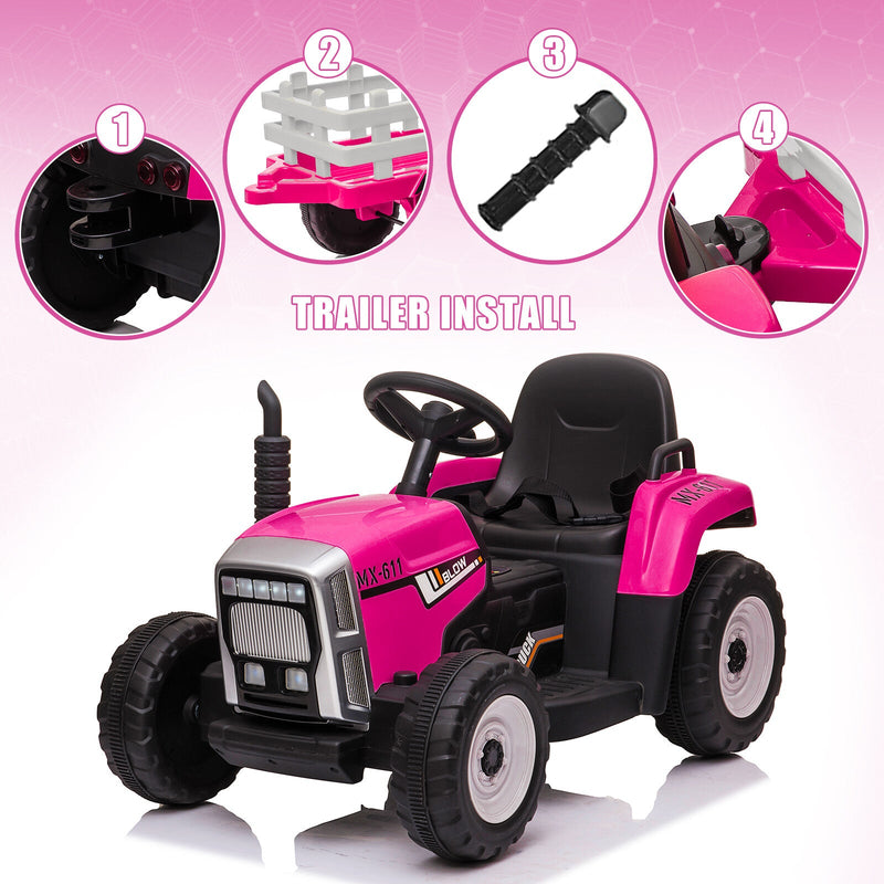 Load image into Gallery viewer, 12V Battery-Powered Electric Ride-On Tractor Toy with Trailer and Remote Control
