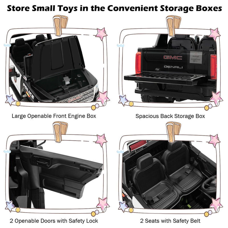 Load image into Gallery viewer, Licensed GMC Kids Ride On Police Car 2-Seater Truck with Remote Control and Music - 12V

