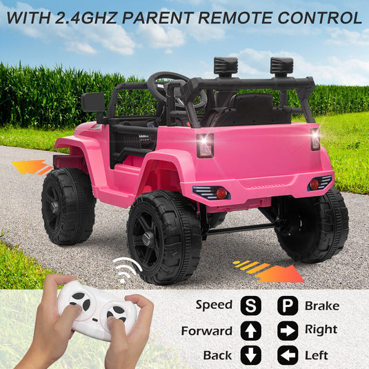 12V Kids Ride-On Truck with Remote Control, Power Wheels, and LED Lights