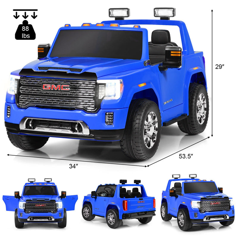 Load image into Gallery viewer, Licensed GMC 2-Seater Kids Ride On Truck with RC Control and Storage Box - Blue
