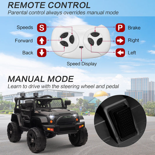 12V Kids Ride-On Truck with Remote Control, Power Wheels, and LED Lights