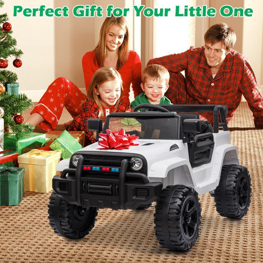 White 12V Electric Ride On Car for Kids with Music and Remote Control - 4 Wheels Fun Toy