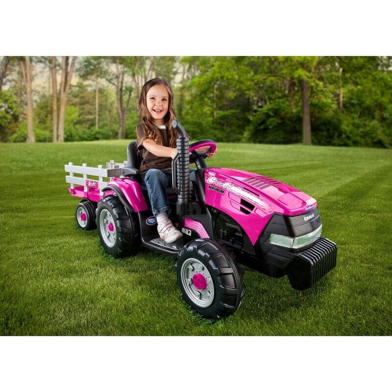 Load image into Gallery viewer, Peg Perego 12V Case IH Magnum Tractor with Trailer Electric Ride-On - Rose
