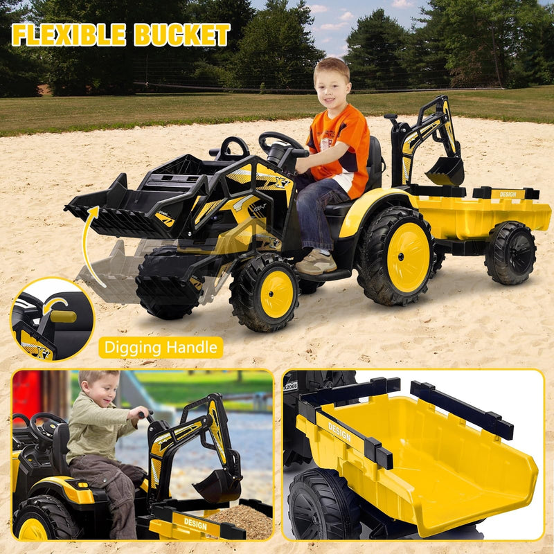 Load image into Gallery viewer, 24V Electric Ride-On Tractor with Excavator, Trailer, and Digger Attachments

