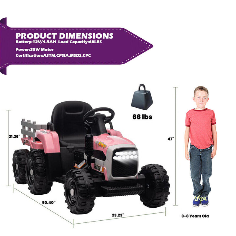Load image into Gallery viewer, Electric Pink Tractor and Trailer Ride-On Toy for Toddlers (12V)
