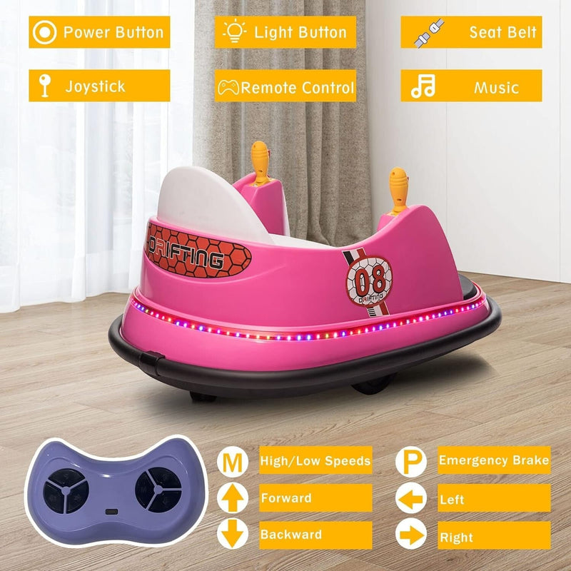 Load image into Gallery viewer, 6V Pink Toddler Ride-On Bumper Car with Remote Control and 360° Spin
