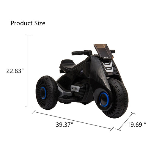 Black 3-Wheel Double Drive Electric Motorcycle for Kids
