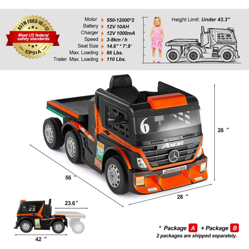Load image into Gallery viewer, 12V10AH Battery Kids Ride On Truck with Swing, Trailer, LED, MP3, and Bluetooth RC Features
