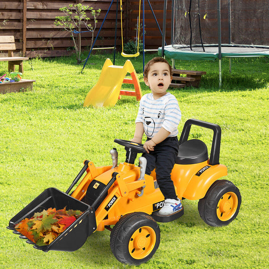 6V Battery Powered Kids Excavator Digger Tractor with Digging Bucket - Yellow