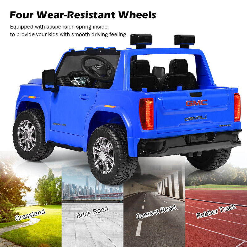 Load image into Gallery viewer, Licensed GMC 2-Seater Kids Ride On Truck with RC Control and Storage Box - Blue
